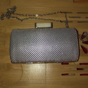 Evening wear Silver Clutch/ Cross Body Bag